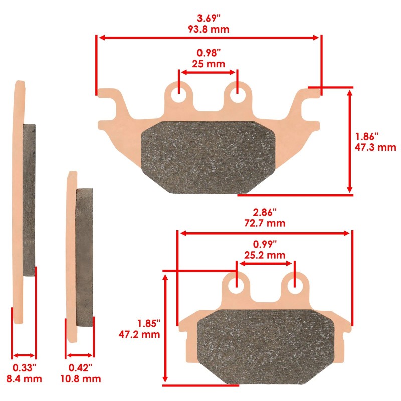 Caltric Front and Rear Brake Pads for Kawasaki Mule Pro-Dx