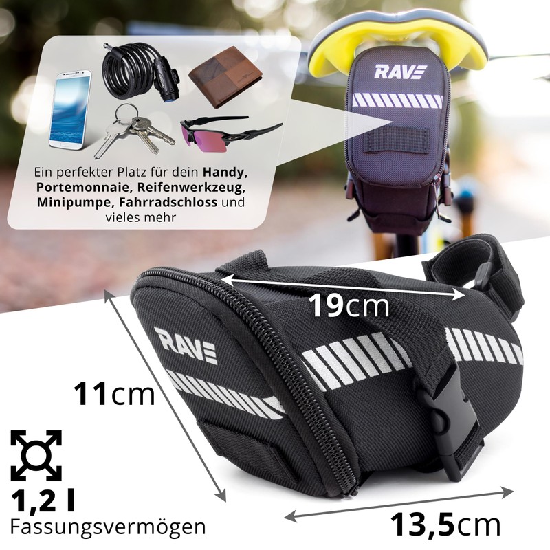RAVE Bicycle Saddle Bag Strap L 1.2 Litres – Tool-Free