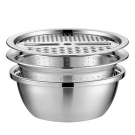 OSALADI Grains Washing Bowl 3 in 1 Stainless Steel Grater Vegetable Fruit Drain Basket Vegetable Cutter Slicer Basket Water Filter Bowl for Home and Kitchen Random Style Vegetable Strainer Bowl