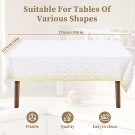 AMFUN 2Pcs Dot Rectangular Plastic Table Cover (137cm x 274cm),Wipeable Water Resistant Tablecloth for Baby Shower, Events,Wedding,Birthday,Christmas, Party, Home Table Decorations（White ）