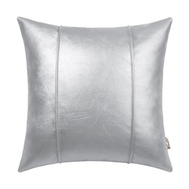 BRAWARM Silver Leather Throw Pillow Covers 18 X 18 Inches - Faux Leather Pillow Cover with Piping, Hand Stitched Leather Throw Pillow for Couch Sofa Bed Living Room Home Decorative