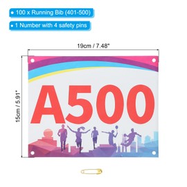 PATIKIL Tearproof Running Bib Numbers 7x6 Inch, 401-500 Shadow Waterproof Race Competitor Numbers with Safety Pin for Marathon Sports Game Competition Runner