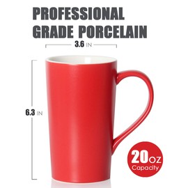 20 Ounces Large Coffee Mugs, Smilatte M007 Plain Tall Ceramic Cup with Handle for Dad Men, Set of 2, Red