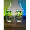 Lucky Green Shamrocks Hand Painted Stemless Wine Glasses Set of