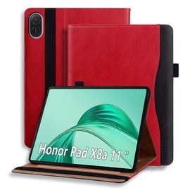 ONETHEFUL Case for Honor Pad X8a 11 inch Tablet 2024 Protective Case PU Leather Protective Flip with Pocket and Pen Loop,Stand Function Smart Cover Red
