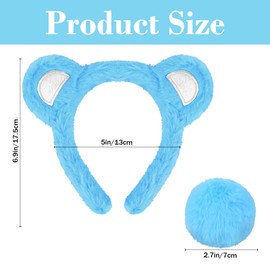 Norbiariz 1 Pack Blue Bear Ears Headband – Care Bear Costume Ears and Tail Set, Yellow Animal Ears for Kids & Adult Costumes