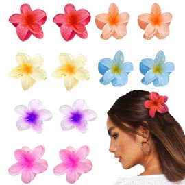 IKOPFLN Pack of 12 Flower Hair Clips, 4 cm Cute Acrylic Hair Clips, Small Hair Clips, Non-Slip Hair Jaw Clips for Women, Girls, Medium and Thin Hair Styling Accessories (Six Colours), a