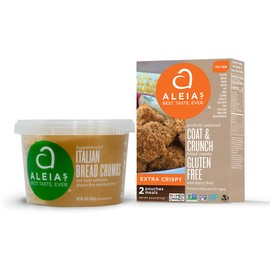 ALEIA'S BEST. TASTE. EVER. Bread Crumbs and Coat & Crunch Coating Assorted 2 Pack includes (1) Gluten Free Italian Bread Crumbs 13 oz, (1) Gluten Free Extra Crispy seasoned coating 4.5 oz. Bread Crumbs for Poultry, Meat, Seafood, Vegetables - Certified G