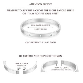 CONRAN KREMIX Silver Bangle Love Bracelets For Women Non-Tarnish Stainless Steel With Cubic Zirconia Stones Oval Bracelet Birthday Present For Her Women