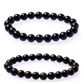 Cytongyo Bracelets for Men Women, 12MM Natural Stone Beaded Bracelet Set Stretch Black Obsidian, Bumblebee Bracelets Crystal Bead Bracelet Gifts for Men Women Him Her