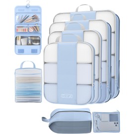 8 Set Compression Packing Cubes for Travel Essentials,Compressible Expandable Packing Cubes for Suitcase,OlarHike Luggage Organizer Bags for Travel,Handy Helper for Organizing Clothes(Light Blue)