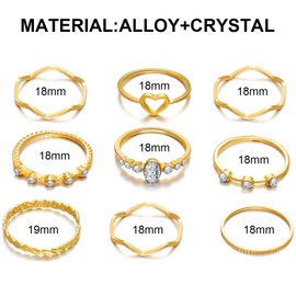 LEEQBCR 9 Piece Boho Ring Gold Rings Set Crystal Finger Rings Fashion Ankle Rings for Women and Girls, silver