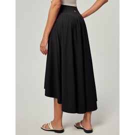 Heathyoga High Waist Wrap Skirt with Shorts Flowy Skirts for Women Trendy Summer Ruffle High Low Maxi Skirt with Slit Black