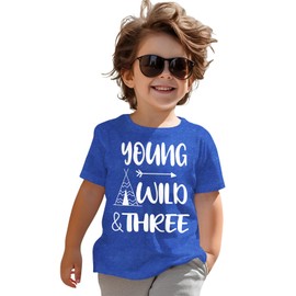Young Wild and Three Birthday Boy Shirt 3rd Birthday Outfit Toddler T-Shirt 3 Year Old Boy Third Party Tee Tops (Blue, 3T)