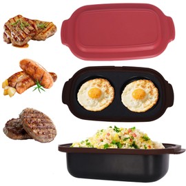 KDSPAROS Microwave Egg Cooker with Lid, 3 In 1 Egg Fryer, Multi-Use Microwave Grill Pan, Quick Heat for Grilling and Browning Foods, Design No Electricity Dishwasher Safe for Office/Home (Red)