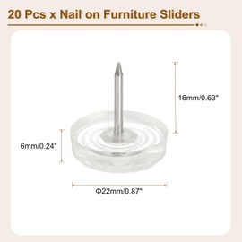 sourcing map Nail on Furniture Sliders, 20Pcs Rubber Chair Glides Nail in Round Chair Leg Pads Threaded Bottom Table Feet for Hardwood Floors (Clear, 6x22mm)