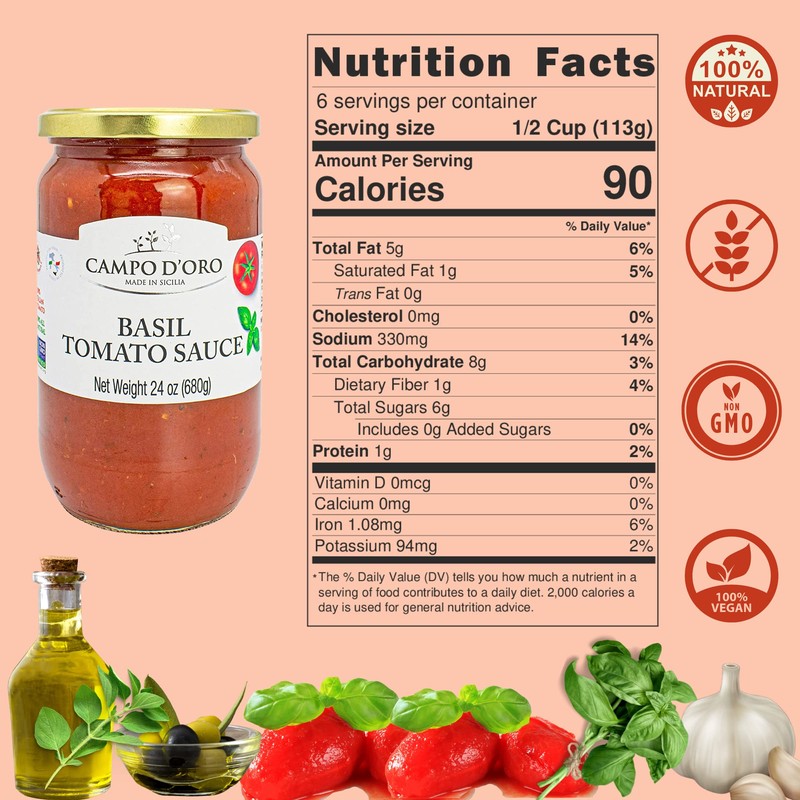 Italian Spaghetti Sauce with Basil, 24oz. Pasta and Pizza Sauce,