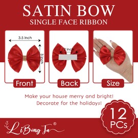 LiBongTa 3.5" Red Bow Premade Bows, Satin Ribbon Bows for Presents, Self Adhesive Bows with Rhinestone, Valentines Bows for Gift Wrapping, Treat Bags, Decor Accessories, Party Favors-12 Counts