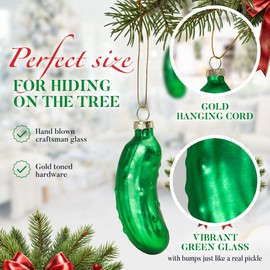 German Christmas Pickle Ornament Tradition Decor - Green Glass Tree Decoration - Boxed with Story & Legend - Great Gift Stocking Stuffer