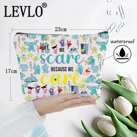 LEVLO Funny Monsters Movie Cosmetic Make Up Bag Mike Sully Boo Fans Gift We Scare Because We Care Makeup Zipper Pouch Bag For Women Girls (We Scare Full)