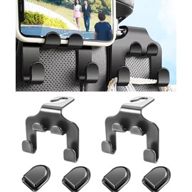 Whoopee Keykey 2 Pcs 2024 Upgrade Car Purse Hook 3 in 1 Car Seat Headrest Hooks Durable Hanger Storage Holder Organizer for Hanging Grocery Bags and Phone Holder 4 mini Hooks Interior Storage