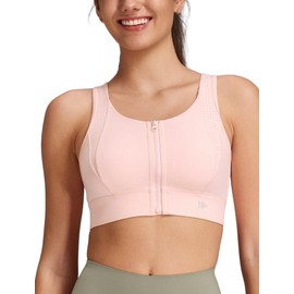Yvette Women's Sports Bra, Strong Hold with Front Closure, Beautiful Back, Large Sizes, Fitness Bra, pink, XL