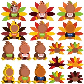 Suzile 24 Sets Thanksgiving Picture Frame Craft Kits for Kids Bulk Thanksgiving Turkey Picture Frame Craft Kit Turkey Arts and Crafts for Kids for Thanksgiving Party Game School Activity