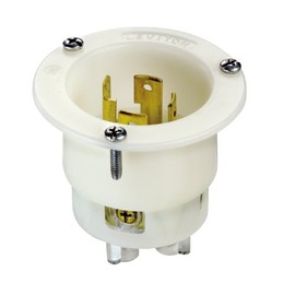 Leviton 30-Amp, 125/250 Volt, Flanged Inlet Locking Receptacle, Industrial Grade, Grounding, 2715, White