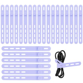 Donruby 24Pcs Silicone Cable Ties - Reusable & Washable with Locking Buckle Design, Adjustable Fastening Cable Straps, Multi-Purpose High Elasticity Cord Organizer (Purple)