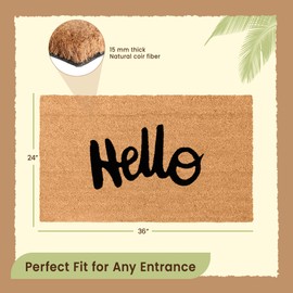 MaxMat Hello Door Mat Outdoor Coco Coir Doormat, with Heavy-Duty PVC Backing - Natural - Perfect Color/Sizing for Outdoor/Indoor uses. (36 x 24, Hello Script-7)
