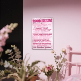 Funny Room Rules Sign Bedroom Door Decor Pink Room Decor For Teen Girls Cute Stuff Fun Room Metal Signs For Teen Girl Cool Preppy Things Decorations For Bedroom Sign