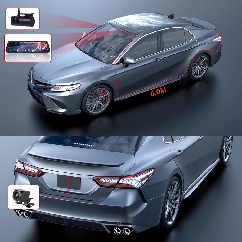 3 Channel 9.66'' WiFi Mirror Dash Cam with Front and