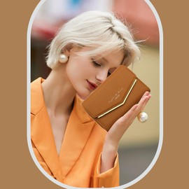 HNOOM Women's Small Purse, PU Leather Purse with Zip, Coin Compartment, Mini Wallet, Credit Card Holder with 9 Card Slots, Gifts for Women, brown, S, Modern