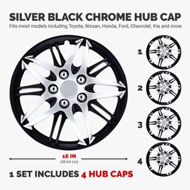 Pilot Automotive WH544-16C-BLK-AM 16 Inch Formula Performance Series Black & Chrome Universal Hubcap Wheel Covers For Cars - Set Of 4 - Fits Most Cars,Silver w/ Black