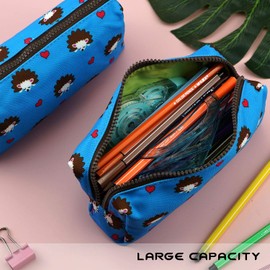 LParkin Hedgehog Large Capacity Canvas Pencil Case Pen Bag Pouch Stationary Case Makeup Cosmetic Bag Gadget Box