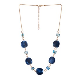 COOLSTEELANDBEYOND Rose Gold Chain Choker Collar Necklace Blue Cube Crystal Beads Blue Resin Gem Stone Circle Pendant, No Gemstone