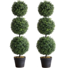 momoplant (2 Pack Artificial Topiary Ball Tree -Triple Ball Boxwood- 37Inchs Triple Ball Boxwood Indoor/Outdoor Topiaries Trees - Artificial Outdoor Plants Cypress Plant