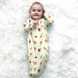 Babysoy Summer Kimono Gown - Lightweight Newborn Sleep Sack/Sleeper with Mittens (Ice Cream, 12-18 Months)