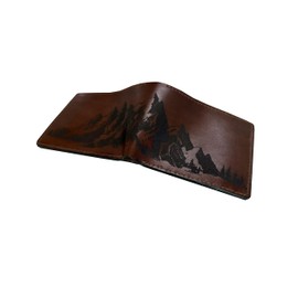Mayan Corner - Mountain landscape scene engrave leather wallet, minimalist bifold wallet, leather gift ideas for boyfriend, husband, father