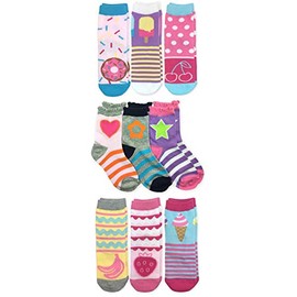 Jefferies Socks Girls Sweet Treats Food Ice Cream Donut Multi Pattern Novelty Crew Socks 9 Pair Pack (M - USA Shoe 12-6 - 5-10 Years, Multi)