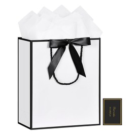 JMANNI Gift Bag, 1PCS Gift Bags Large with Ribbon and 1 Greeting Cards 2 Tissue Paper, Portable Paper Gift Bag with Handles, Birthday Gift Bags,Present Bags for Wedding Party Mothers Day12.6" x 9.8" x 3.9"(Black)