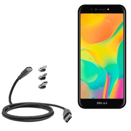 BoxWave Cable Compatible with BLU Studio View XL - MagnetoSnap PD AllCharge Cable (100W), Magnet Charging Braided USB Type-C Micro - Jet Black