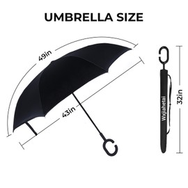 Wxjiahetai Inverted Umbrella, 49 Inch Double-Layer Vented Reverse Umbrella, Windproof Waterproof UV Protection, Lightweight C-Handle, Fiberglass Ribs, Steel Shaft, Travel/Commute/Car Use, With Sleeve