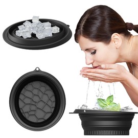 KOOK UDU Silicone Face Bowl for Ice with Built-in Icetray,Ice Facial Folding Washbasin,Foldable Face Ice Bath Bowl,Skin Tightening, Acne Relief Facial Plunge Bowl for Home & Travel (Black)