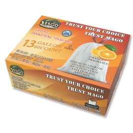 MAGO FAMILY MAGIC Trash Bags, Super Strong Tall Kitchen Drawstring Garbage Bags 13 Gallon, White Trash Bag for Kitchen & Household Waste, Tear-Free Design, Orange Scent, 60 Count (Pack of 1)