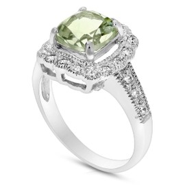 Vir Jewels 1 cttw 7MM Green Amethyst Ring .925 Sterling Silver with Rhodium Cushion Cut Size 6