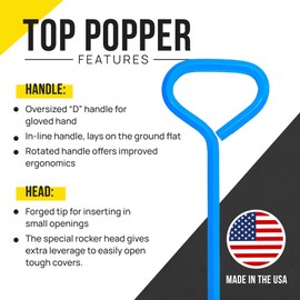 T&T Tools Top Popper Manhole Hook Tool - 30-Inch Single Hook With Rotated Handle, Made With Durable Hex Alloy Steel - Lift Manhole Covers & Storm Drain Cover, Versatile Lifting Hooks, Rigid Steel Tool