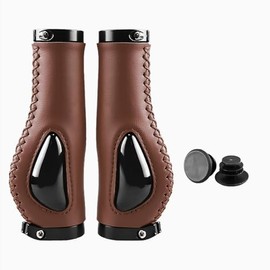 Bike Handlebar Grips with Silicone Damping, Two Aluminum Lock on Bicycle Handle Bar, for BMX, Mountain,Scooter, Folding Bike,Non-Slip Premium PU Hand Grip Comfortable Ergonomic Design (Brown)