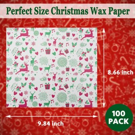 CAMKYDE 100 Pcs Christmas Wax Paper Sheets for Food，Grease Proof Christmas Deli Paper Sheets Holiday Wax Paper Sheets (Reindeer)