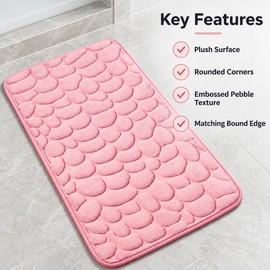 Embossed Pebble Microfiber Bath Mat with Anti-Slip Backing, Soft Floor Rug for Bathroom, Living Room and Entryway